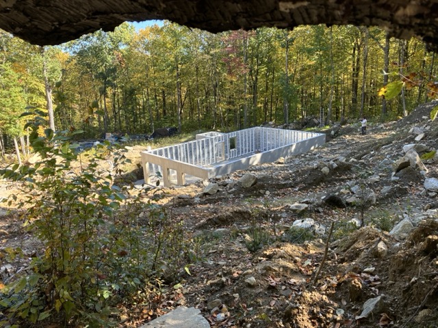 Foundation viewed from above through the trees